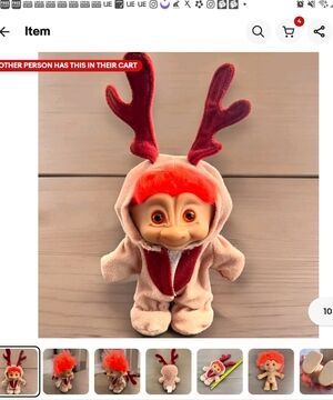 Vintage Reindeer Troll with Red Antlers Pink Hair & Stands about 5 Inches Tall